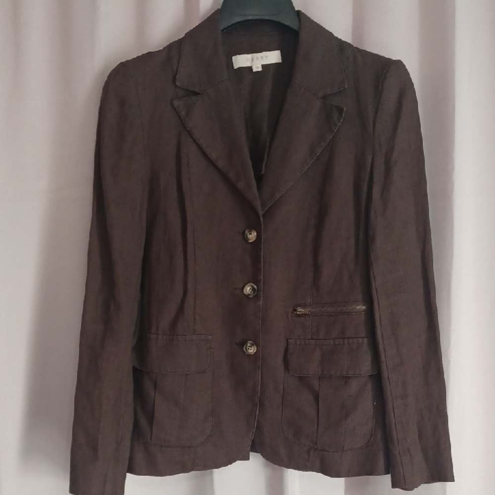 Herry Linen Brown Lightweight Blazer Made In Turkey Pockets Long Sleeve
